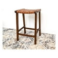 thumbnail image 1 of Dejang Mid-Century Modern Square Genuine Leather Counter Stool in Brown, 1 of 4