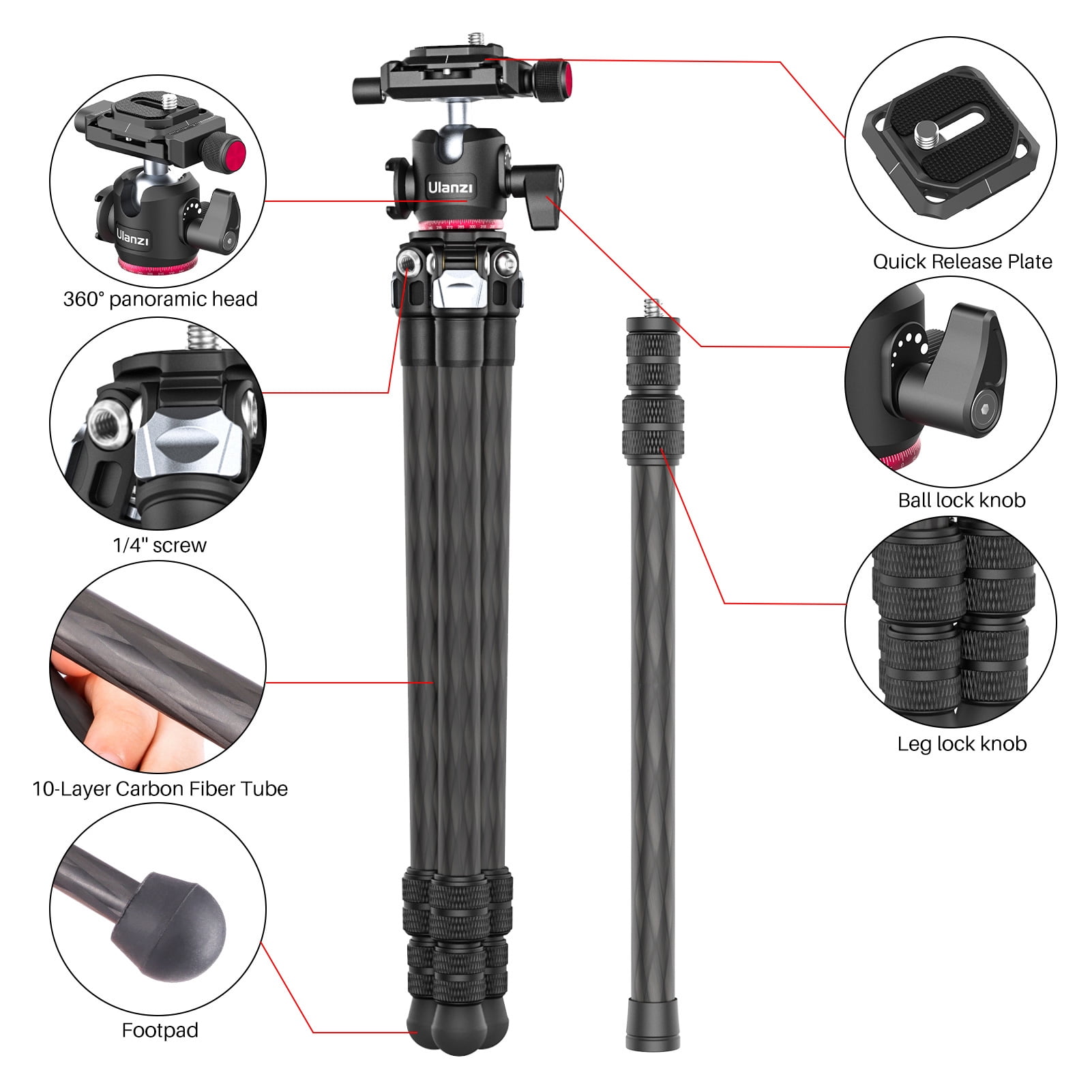 Ulanzi MT-21 136.9cm/ 53.9in Portable Photography Carbon