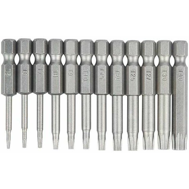 Juego de 12 puntas de destornillador con cabeza Torx, vástago hexagonal de 1/4" T5-T40 S2, juego de herramientas de 6 puntos con estrella a prueba de manipulaciones de seguridad, Versailles