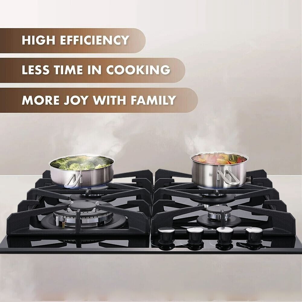 24" Kitchen Built-in Gas Cooktop 4 burners NG/LPG Stainless Steel Tempered Glass