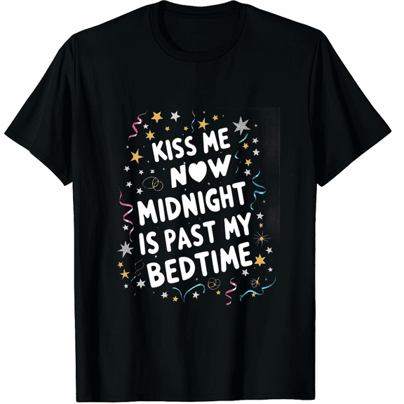 Kiss Me Now Midnight Happy New Year Couple Shirts NYE Graphic Tee T-Shirt for Men Women