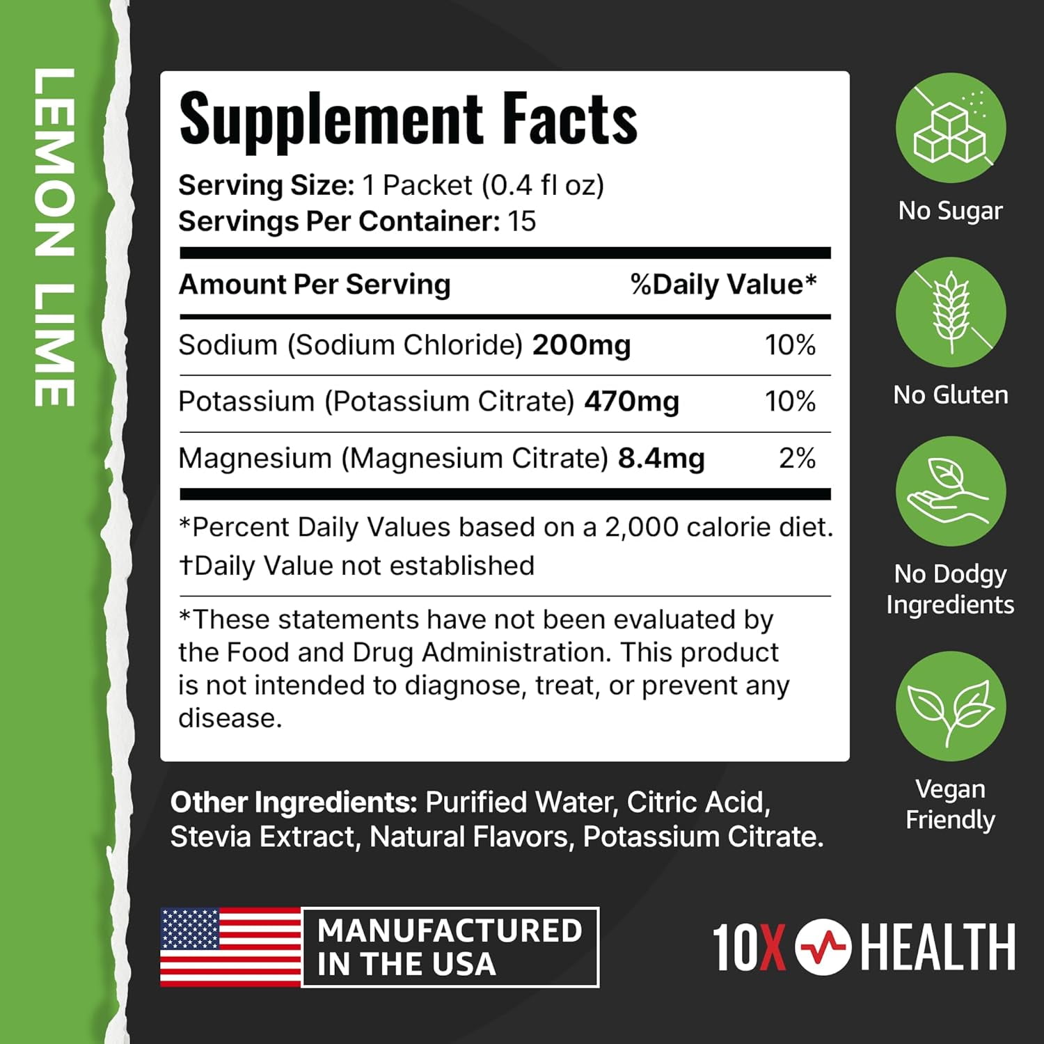10X Hydration Wave Crusher - Liquid Electrolyte Drink Mix Packets - 15 Stick packs, Lemon Lime