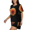 thumbnail image 2 of Kdxio Orange Dalia Print Pajamas Sets for Women Short-Sleeved Pjs with Lounge Shorts Two Piece Sleepwear S-4XL, 2 of 8