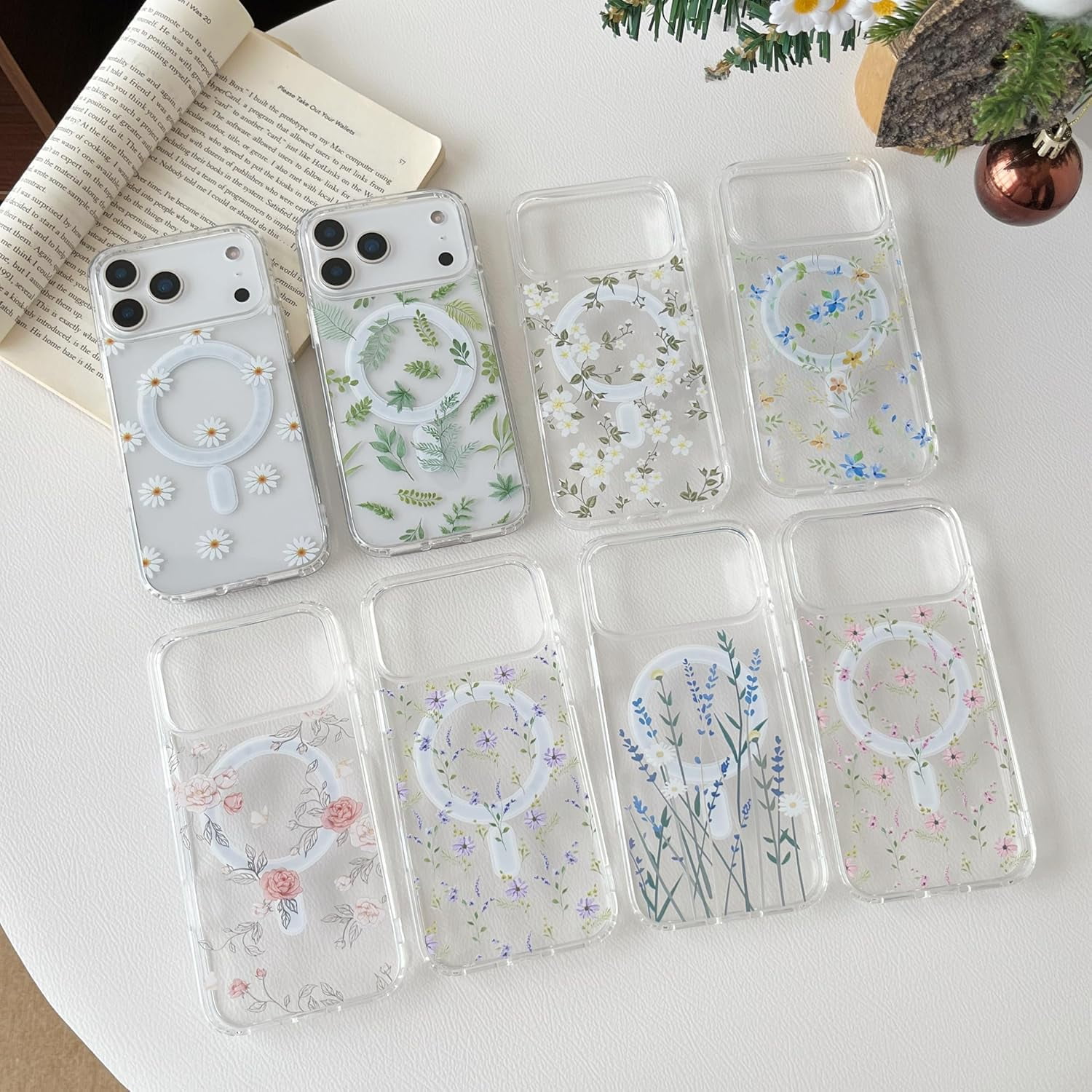 RALEAVO Magnetic Case For IPhone 17 Pro Max, Compatible With Magsafe Cute Flower Girls & Women Clear Case Silicone Shockproof Protective Cover With Floral Pattern Cover For IPhone 17 Pro Max-Branches