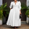 thumbnail image 2 of AURA Women’s Shirt Dress Turn Down Collar Puff Sleeve Long Sleeve Solid Color S XXXL, 2 of 7