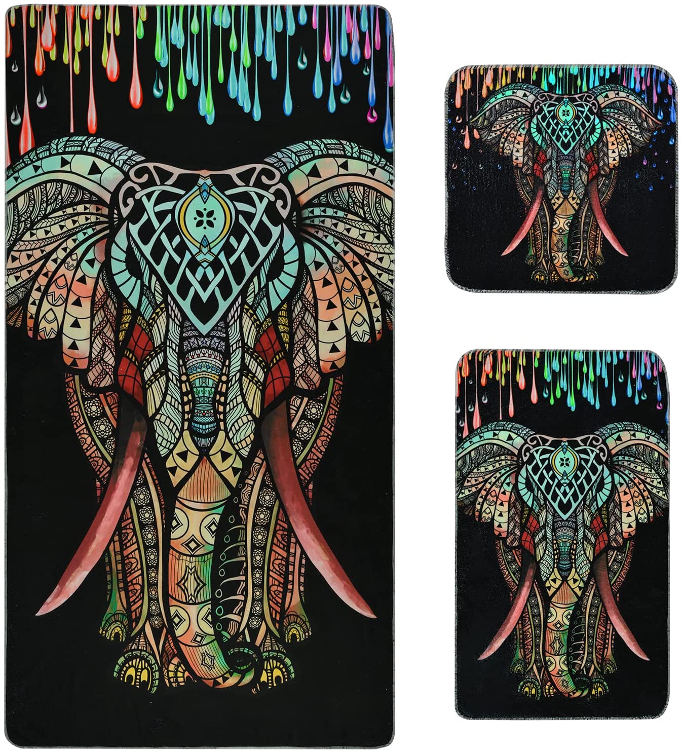 Alishomtll 3Pcs Black Elephant Beach Towels Set Include Beach Towel