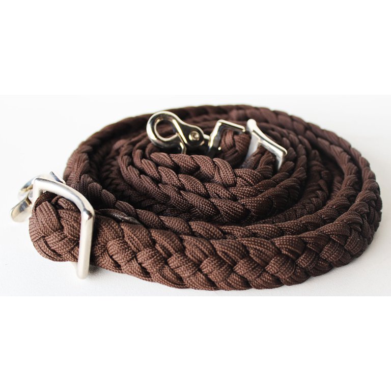 Rênes En Nylon Tressé Marron Pour Cheval - Corde Nouée, Attelage Western, Barrel, 7-8 Ft
