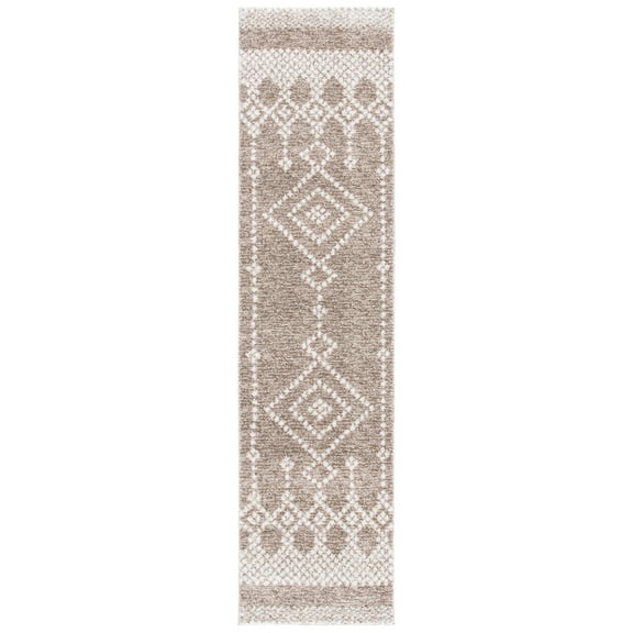 SAFAVIEH Tunisia Earnestine Geometric Runner Rug, Tan/Ivory, 2' x 8'
