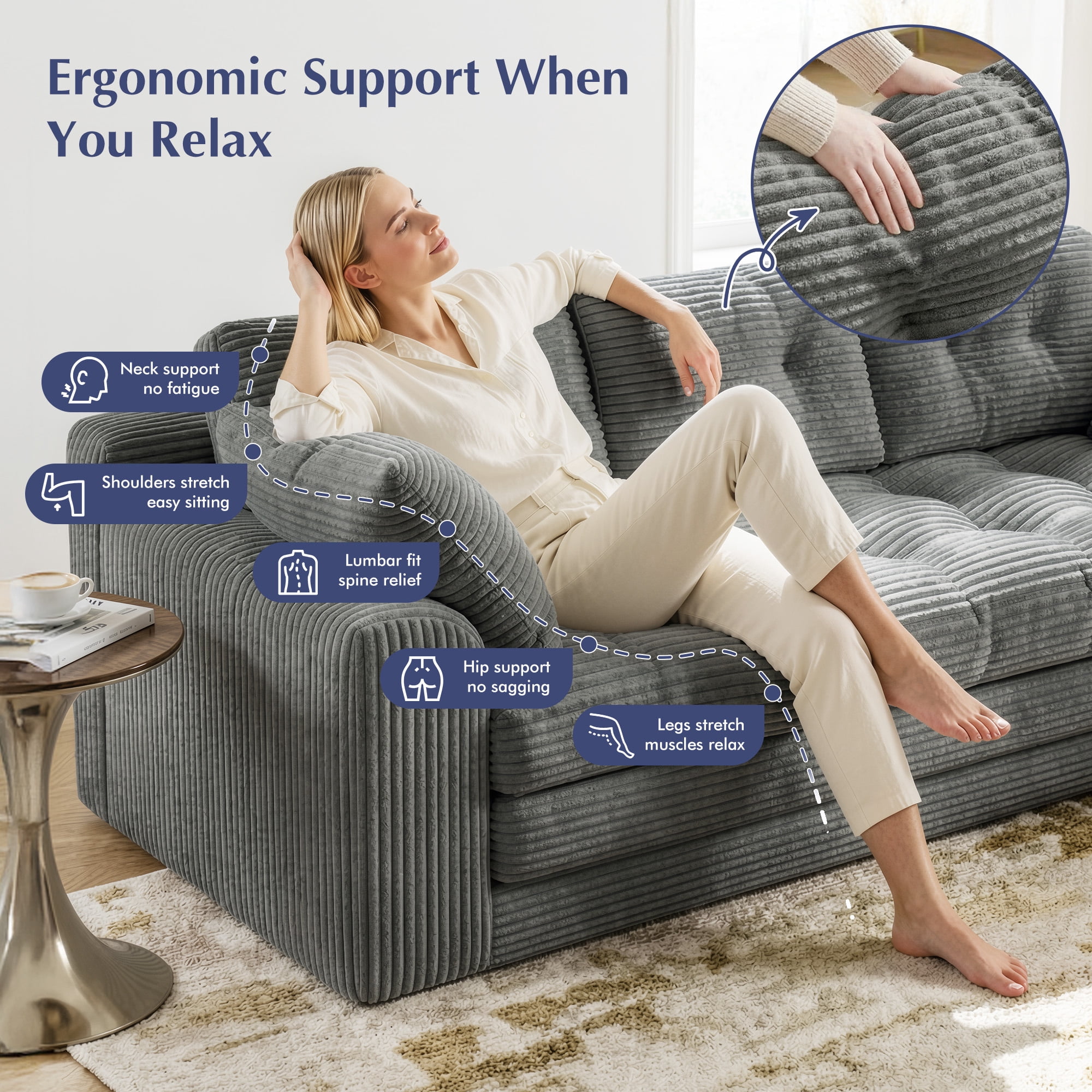 EnHomee 58.6" Foldable Sofa for Adult Loveseat Sofa Couch with Deep Seat Adjustable Floor Sofa Couch with 4 Pillows,Grey