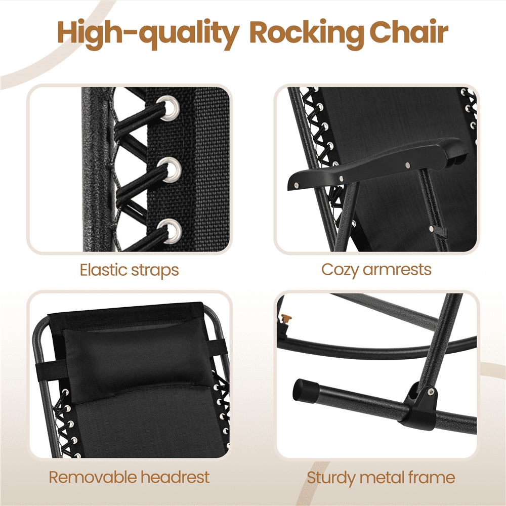 Renwick Foldable Outdoor Lounge Chairs with Pillow, Set of 2, Black
