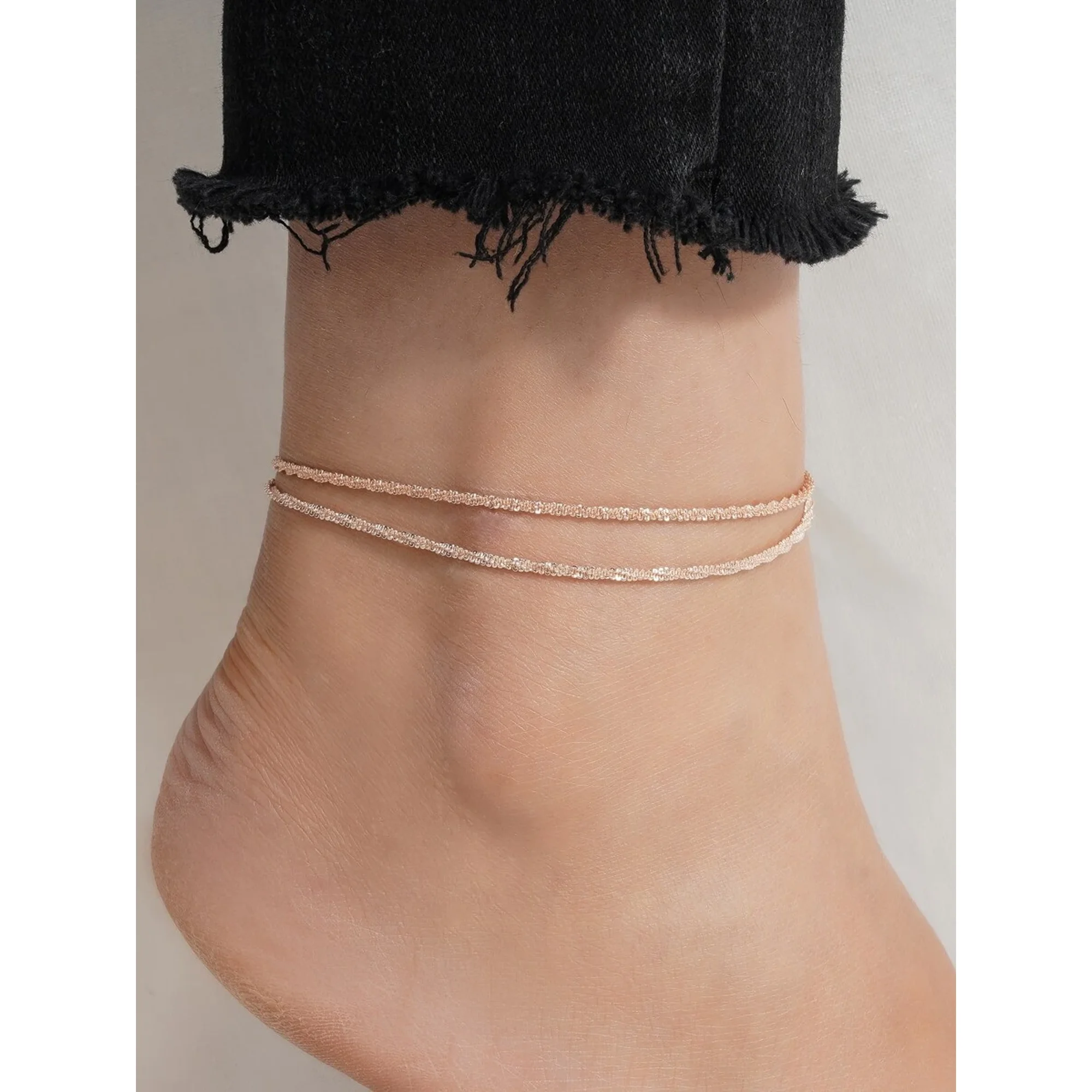 Double Layer Shimmering Rose Gold Anklet With Lobster Claw Clasp