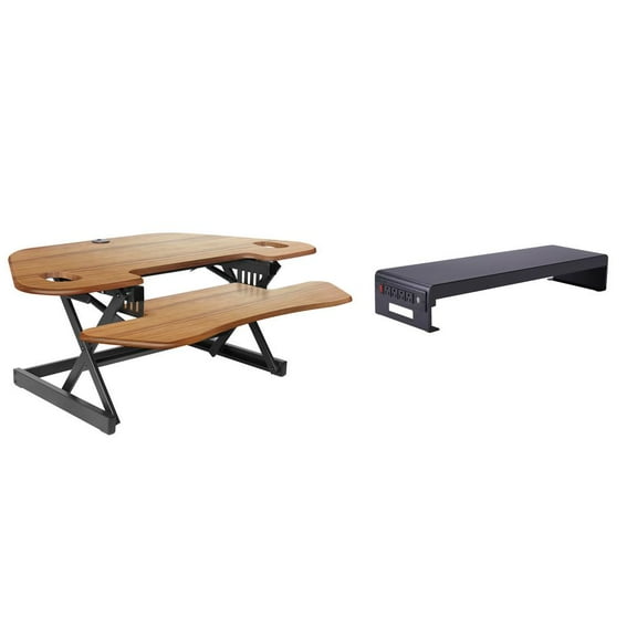 Rocelco 46" Adjustable Corner Desk Converter w/Monitor Stand BUNDLE Teak