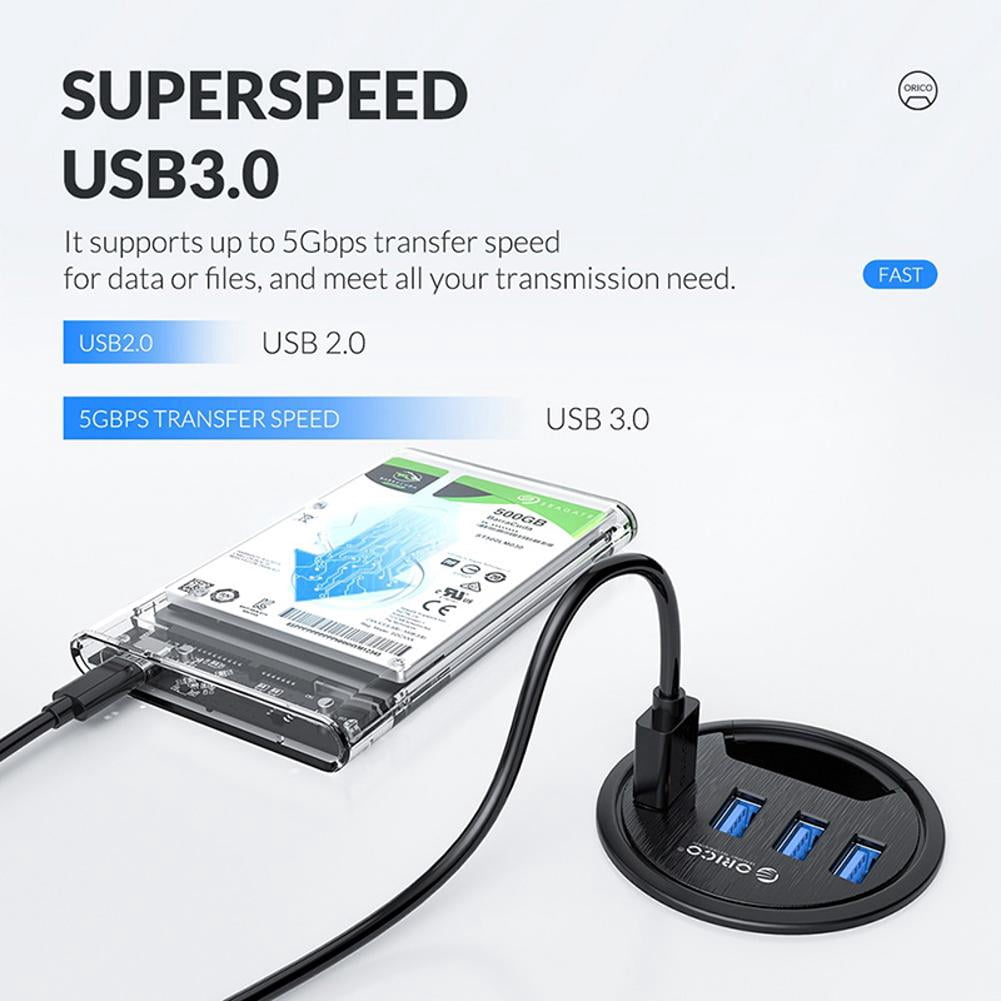 High-Speed USB 3.0 Hub for Computer Accessories 4 Ports, Black ABS Design for Office and Home Use with 1.5m Cable