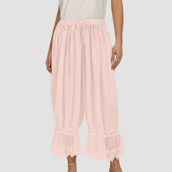 Rhuody Sweat Pants For Womens Straight Leg Lace Up Hollow Out Lace Pajamas With Mid Length Pants High Waist Trousers Retro Clothes L Beige