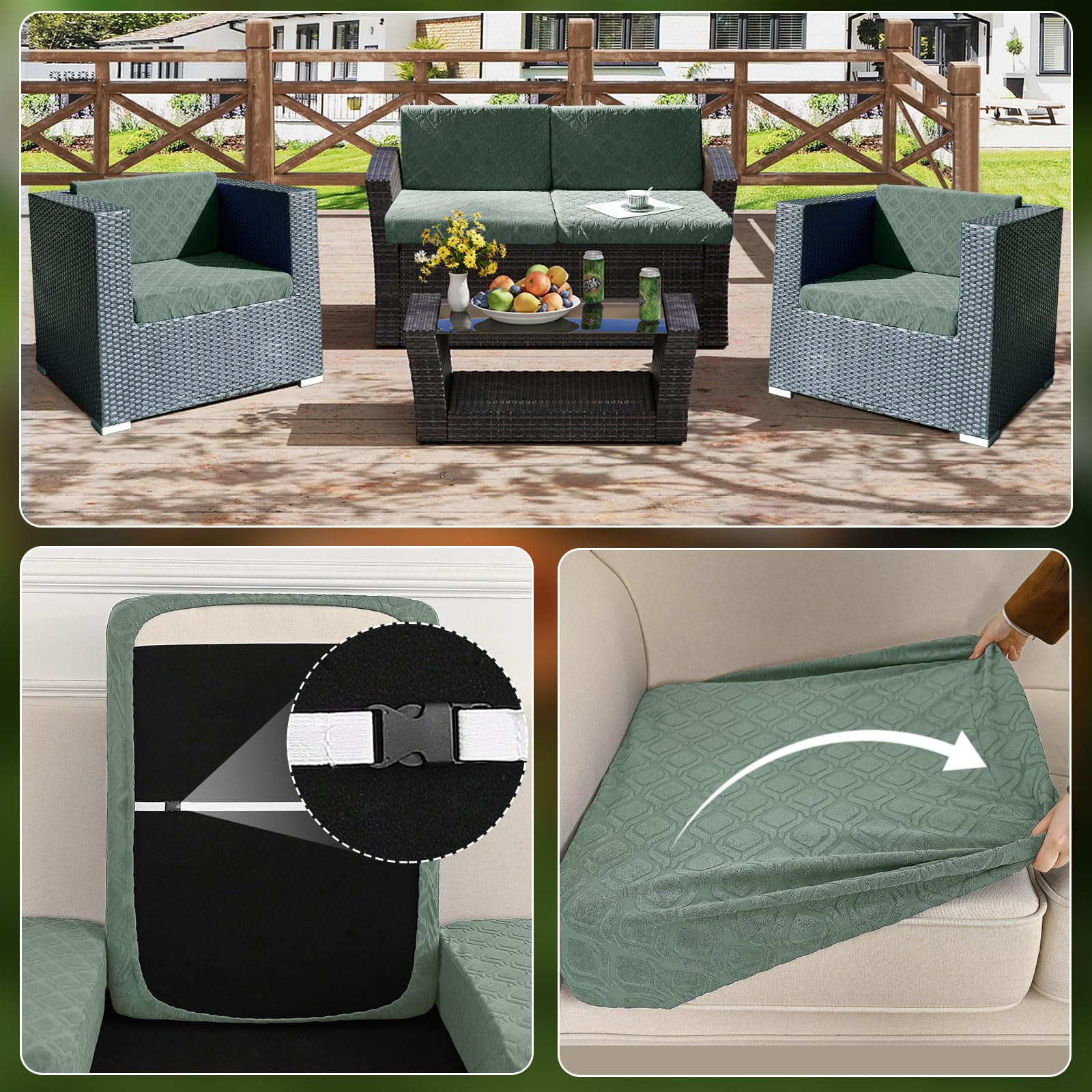 Patio Stretch Sofa Cushion Covers Outdoor Cushion Cover Replacement Couch Slipcover Sofa Seat Cover(Black, 6pcs)