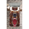 thumbnail image 3 of Ambesonne Bear Quilted Bedspread Set 2 Pcs, Head with Patterns, Twin Size, Brown Red Blue, 3 of 3