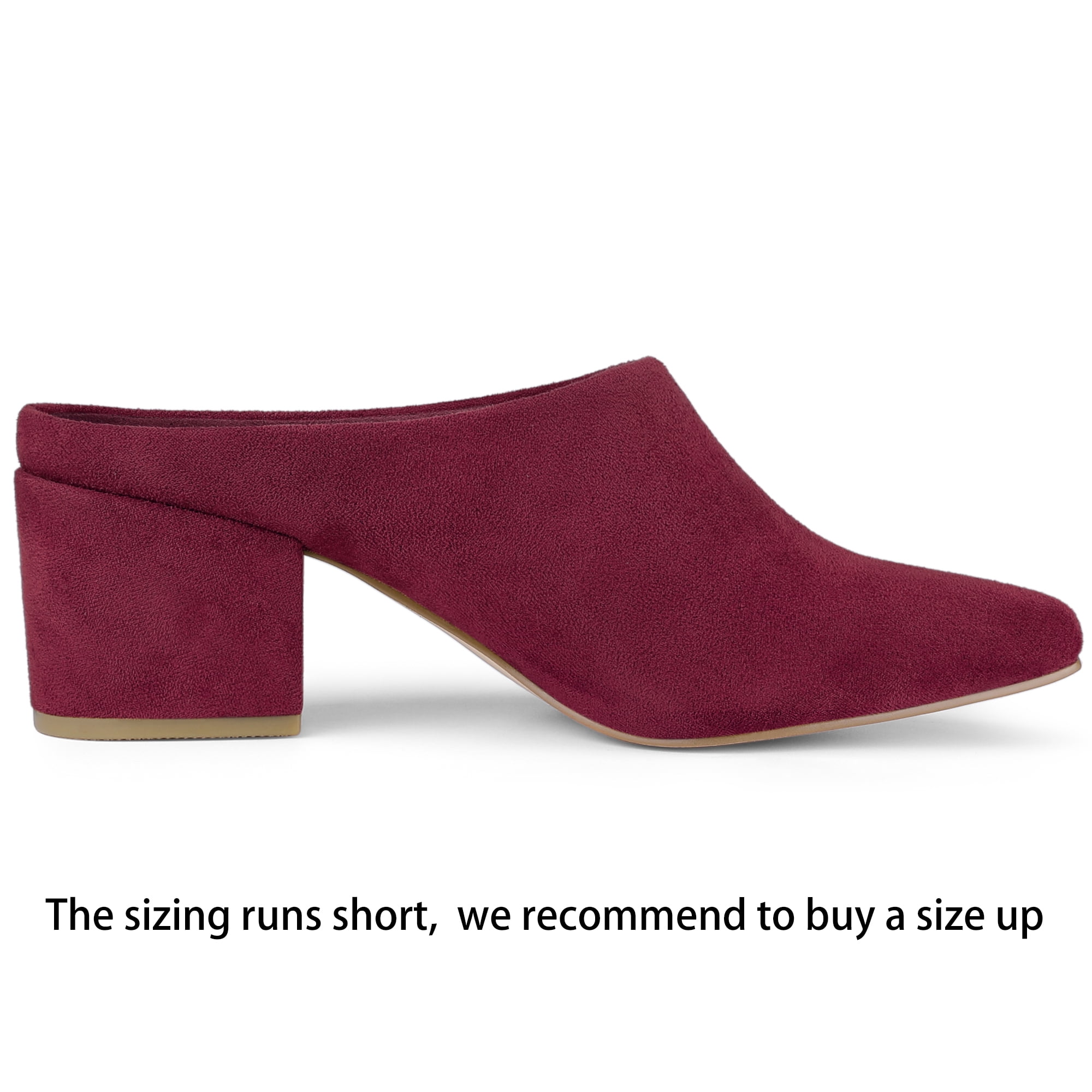 DARING DIVA Women's Pointed Toe Slip On Block Heel Slide Mules Burgundy 5.5