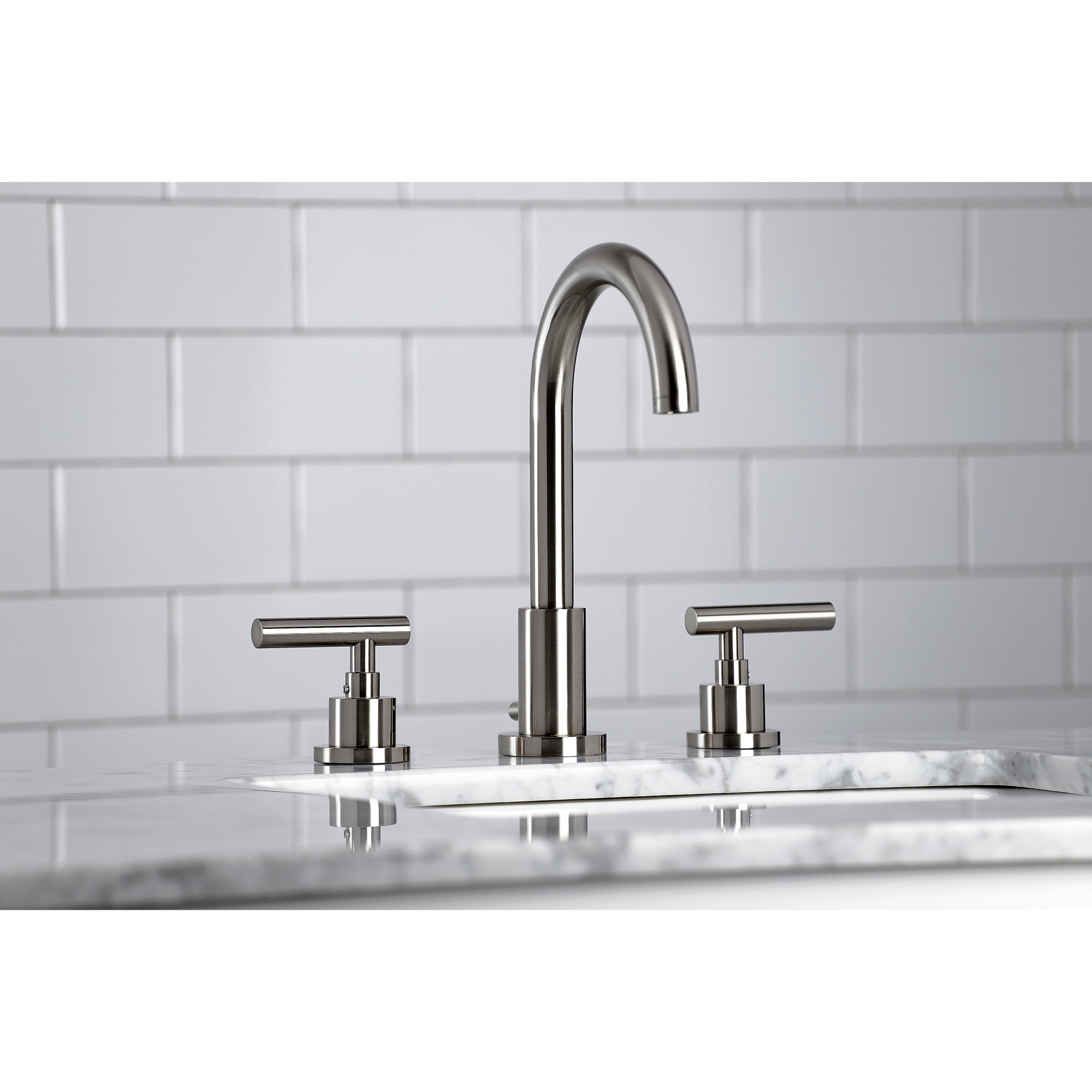 Kingston Brass FSC8928CML Manhattan Widespread Bathroom Faucet with Brass Pop-Up, Brushed Nickel