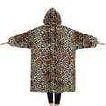 thumbnail image 2 of Oversized Wearable Blanket Hoodie,Brown and Black Leopard Print Sherpa Blanket Hoodie with Super Pockets,Super Warm Fuzzy Pullover for Women & Men, 2 of 6
