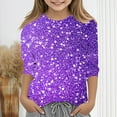 thumbnail image 3 of JTSRKL Kids Girls Summer Sparkly Tops Dressy Casual Summer 3/4 Sleeve Round Neck Graphic Tunic Blouse Trendy Soft Cotton Outfit Glitter Tees Shirt Multicolor#16 4-5 Years, 3 of 6