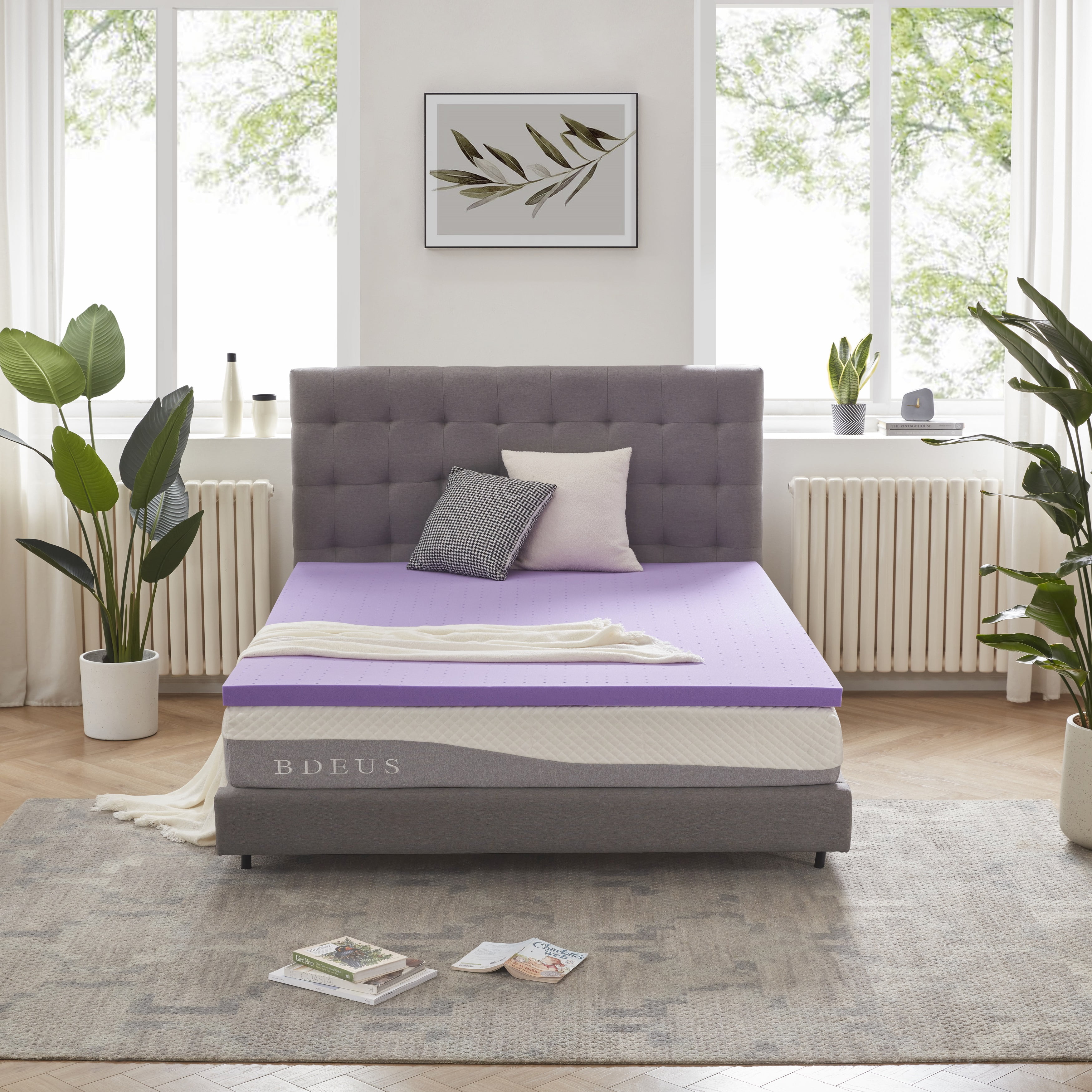 BDEUS 2 Inch Gel Memory Foam Mattress Topper Ventilated Soft Mattress Pad, Bed Topper, CertiPUR-US Certified, King Size, Purple