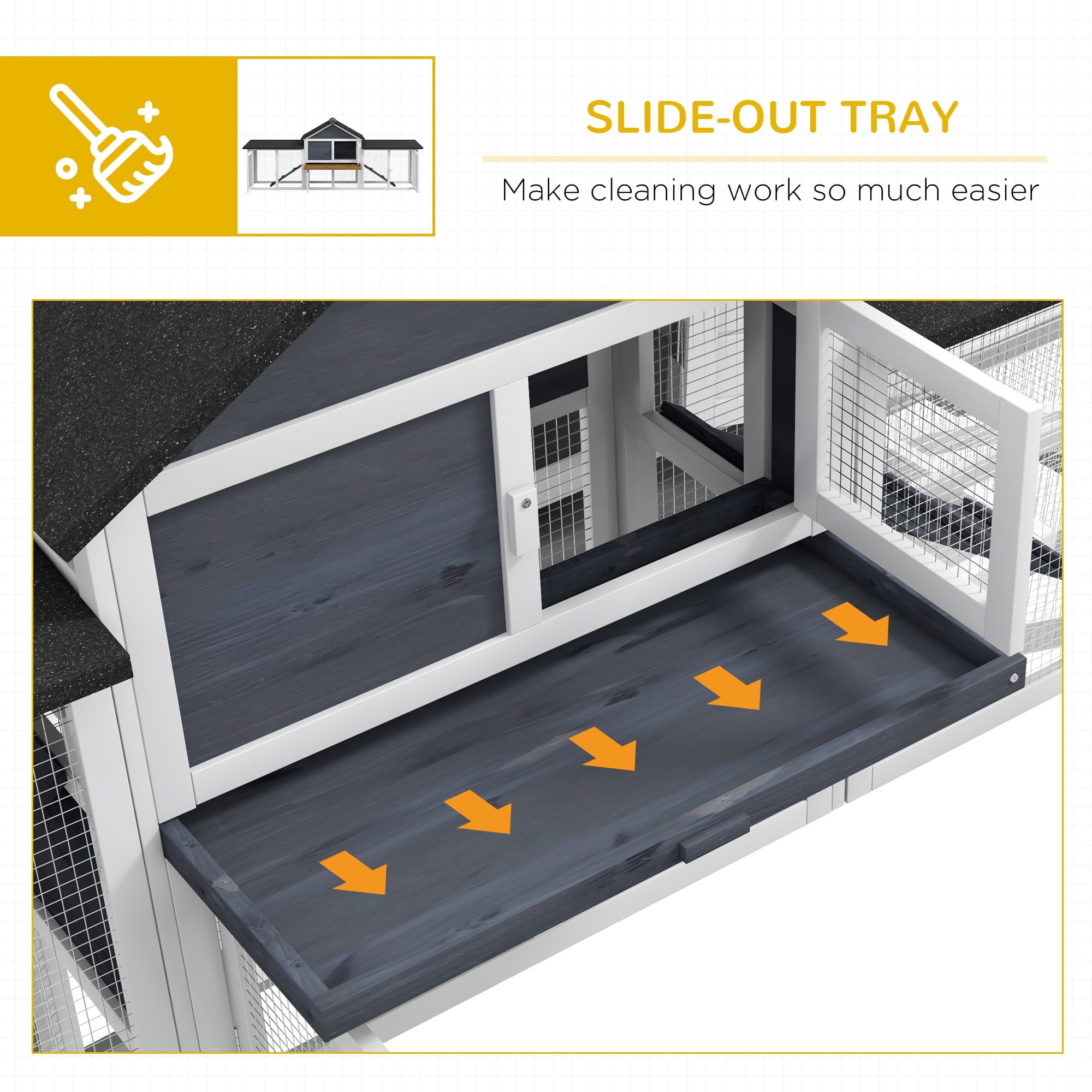 PawHut 83" Wooden Rabbit Hutch House with Run, Dark Gray