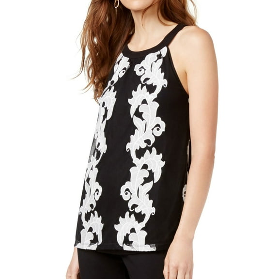 I.N.C Womens Embroidered Knit Blouse, Black, X-Large