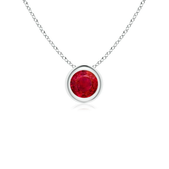 ANGARA Natural Bezel-Set Round Ruby Solitaire Pendant in 14K White Gold for Women (Size-4mm) | July Birthstone, Birthday, Anniversary, Jewelry Gift for Women | Natural Ruby Necklace