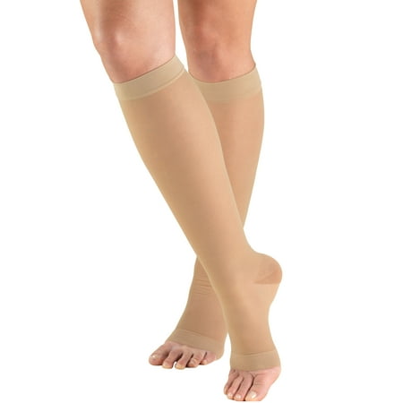 Truform Women's Stockings, Knee High, Sheer, Open Toe: 15-20 mmHg, Nude,