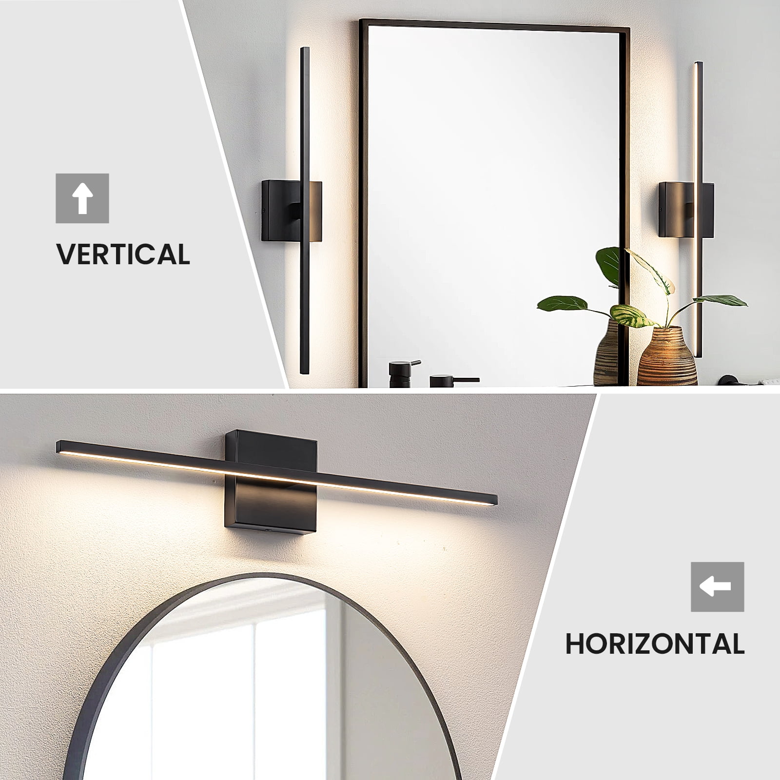 KAISITE Modern Bathroom Vanity Light 24 inch, Dimmable Black Bathroom Light Fixtures for Bathroom Wall Sconce with 3500K Warm Light Bedroom