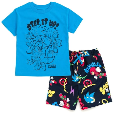 SEGA Sonic the Hedgehog Little Boys Athletic 2-Piece Tee and Shorts Set Knuckles Tails Blue