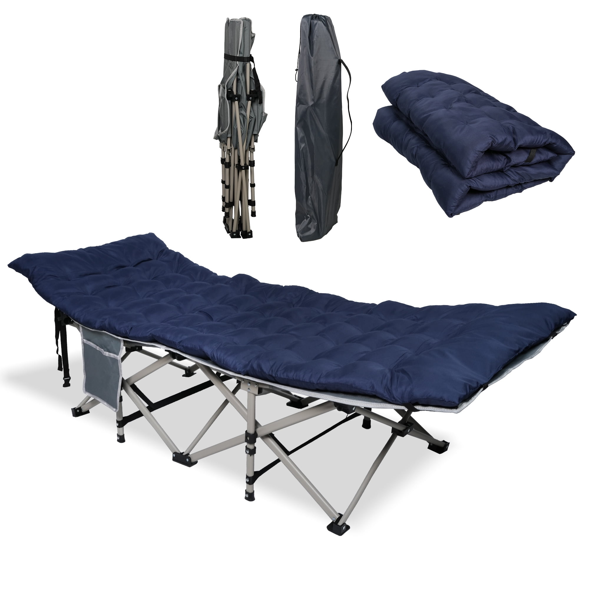 Folding Camping Beds with Mattress, Lightweight Portable Camp Cots with