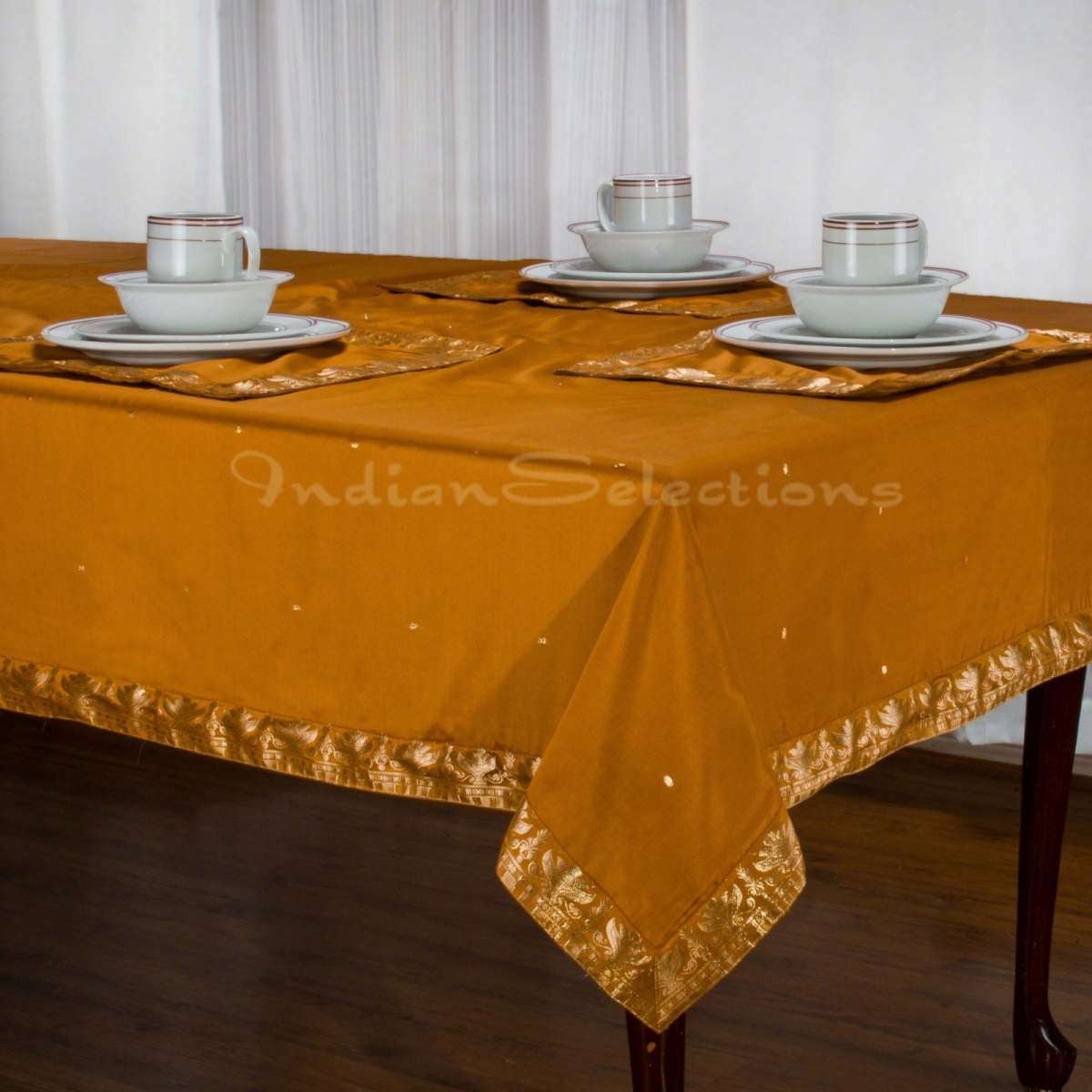Mustard Handmade Sari Tablecloth (India)