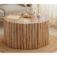 thumbnail image 4 of 32" Round Coffee Table, Wood Center Table, Circle Drum Tea Table with Handcrafted Relief for Living Room, 4 of 5