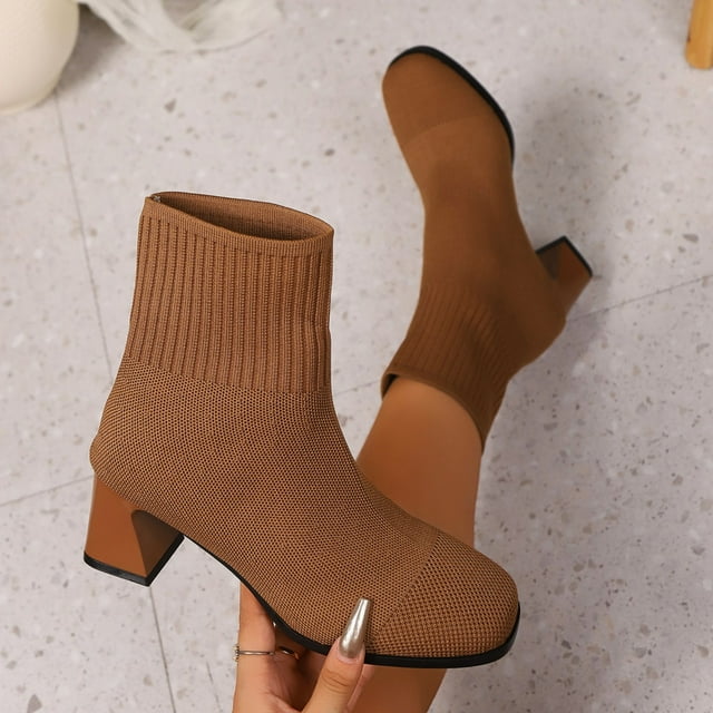 PPgejGEK Bottines Mode pour Femmes à Talons Hauts Décontractées Tête Ronde Confortables Chaussures Décontractées Marron 6.5