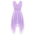 thumbnail image 4 of Linjinx Kids Flower Girls Chiffon V Back Wedding Bridesmaid Dress Asymmetric Hem Pleated Waist Lavender 12, 4 of 7