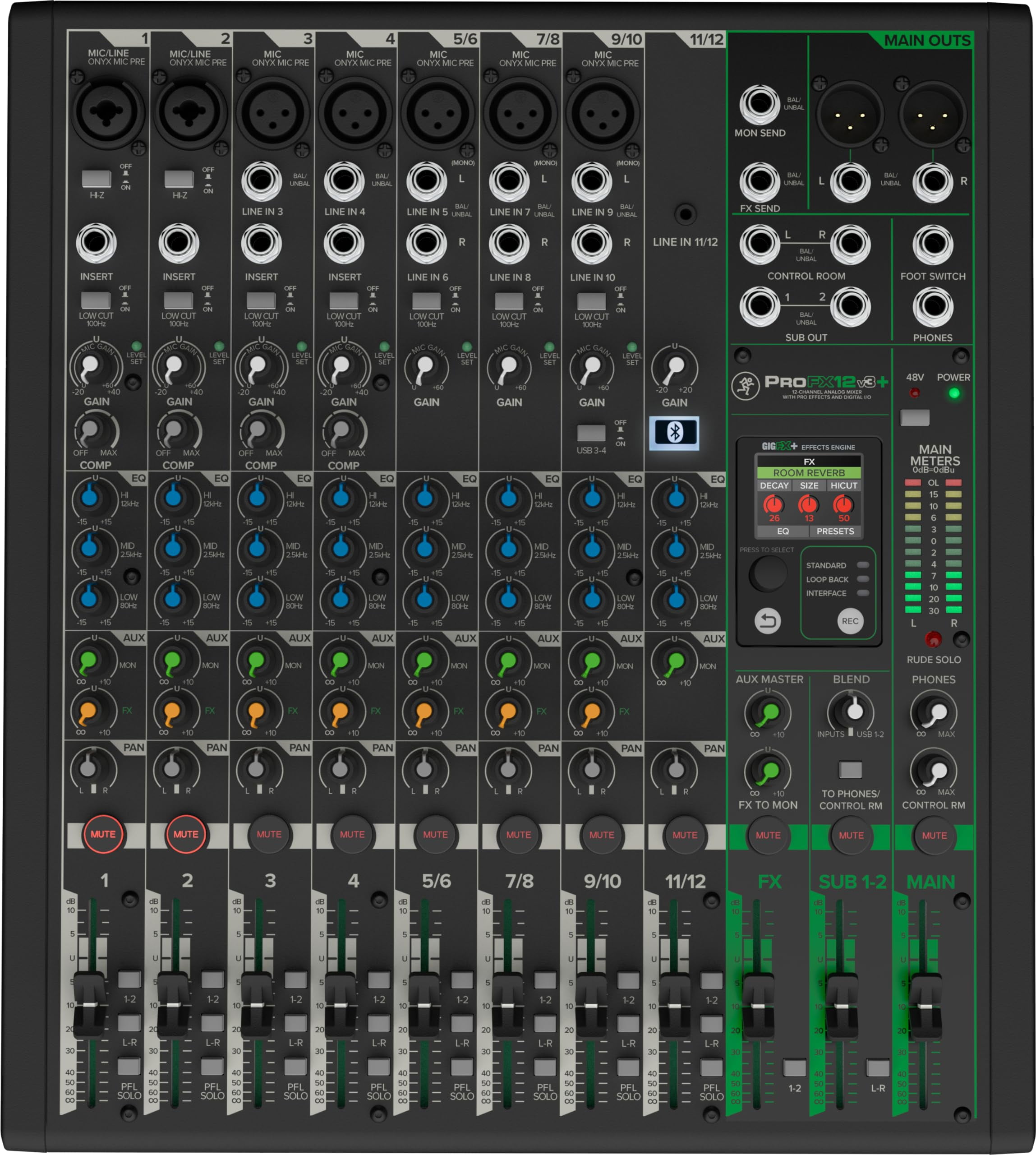 Mackie PROFX12V3 12-Channel Mixer with USB, Onyx Mic Preamps, and