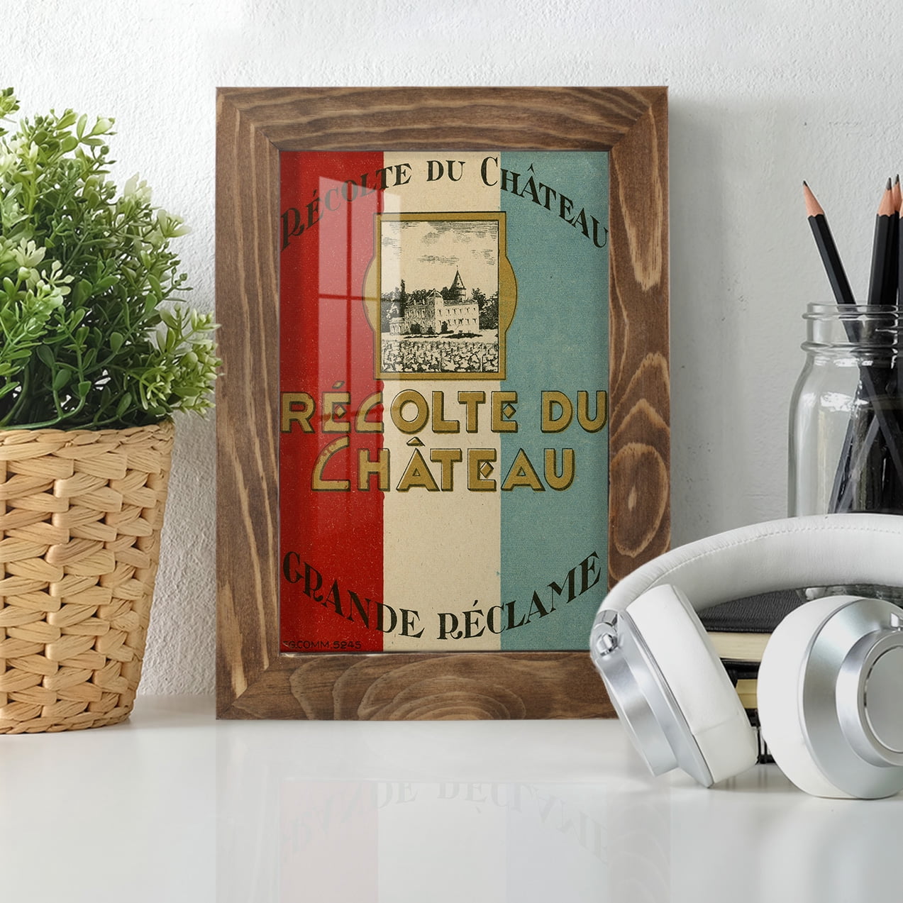 Recolte Du Chateau -Framed Print w/glass-Walnut
