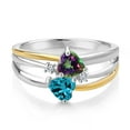 thumbnail image 2 of 925 Silver and 10K Yellow Gold Green Mystic Topaz and London Blue Topaz and White Lab Grown Diamond Band Ring for Women (1.17 Cttw, Gemstone November Birthstone, Heart Shape 5MM, Size 5), 2 of 3