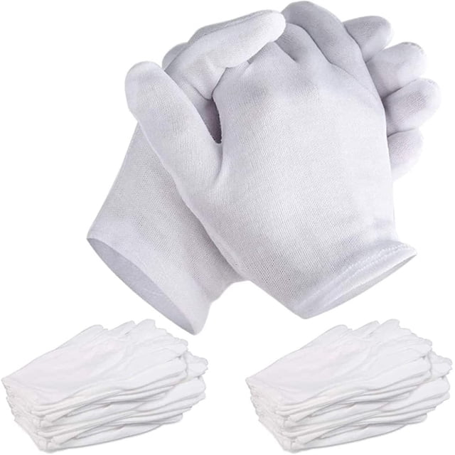 24 pares de guantes blancos de algodón puro, joyería de inspección, guantes de trabajo diario para la salud