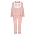 thumbnail image 2 of hotojiny Women's Fluffy 2 Piece Pajamas Set Soft Cute Lace Ruffle Hem Pullover with Pj Bottoms Winter Sleepwear Plush Fuzzy Loungewear, 2 of 7