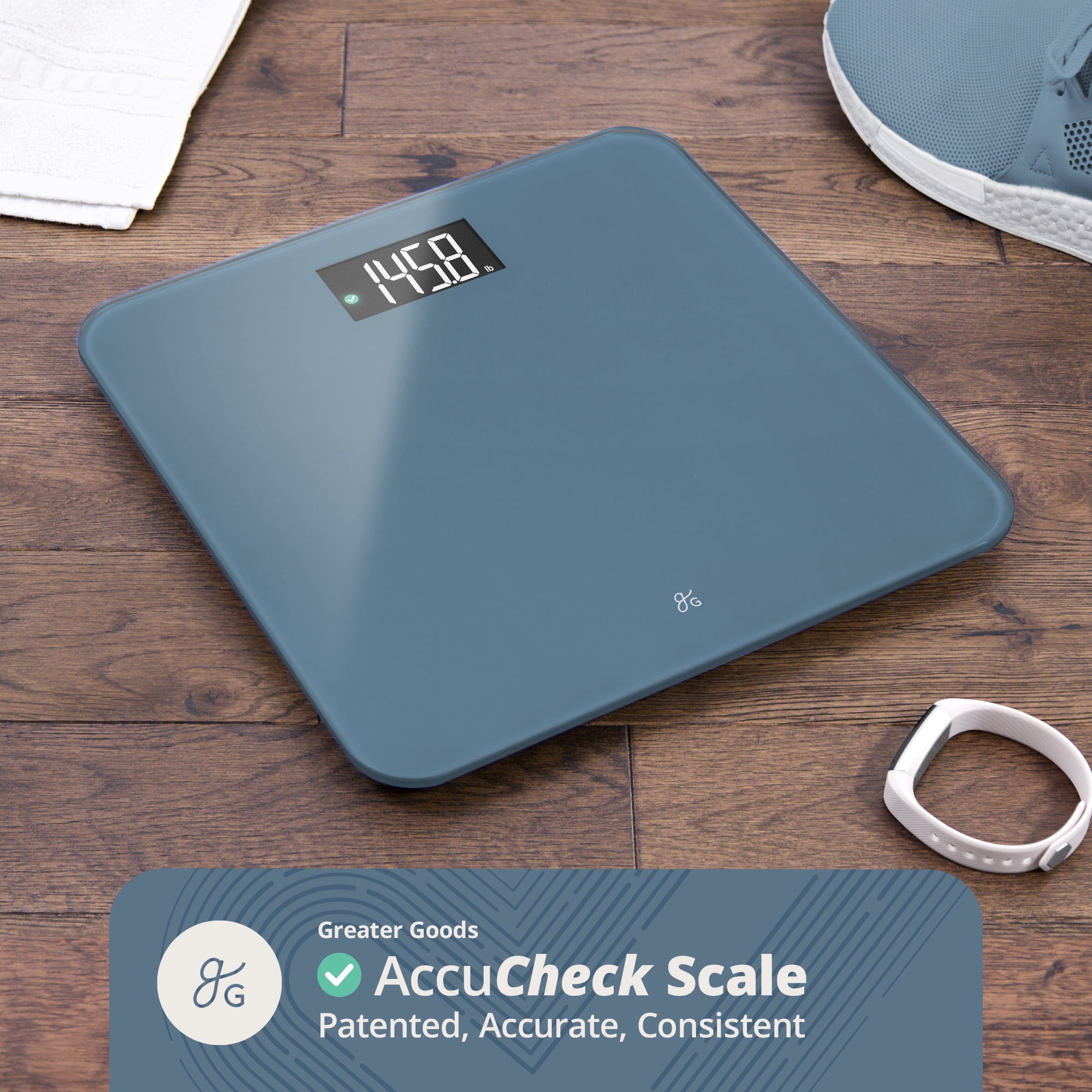 Greater Goods Digital AccuCheck Bathroom Scale, AAA Battery, 400 lbs (Stone Blue)