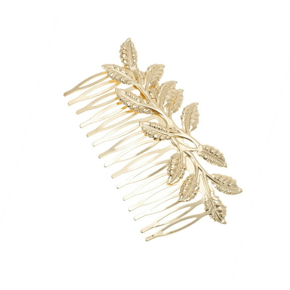Vocoste Women Portable Leaves Side Comb for Parties Gold Tone Alloy