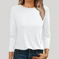 thumbnail image 2 of MIXUE Womens Summer Tops Solid Color Round Neck Long Sleeve Slim Fit Casual Shirts For Women Tshirts Holiday Wear,White,XL, 2 of 5