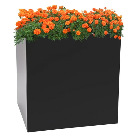 Miumaeov 26inch Square Planter Box Black Steel Flowerpot Indoor Outdoor Plant Cube Pot Floor Standing