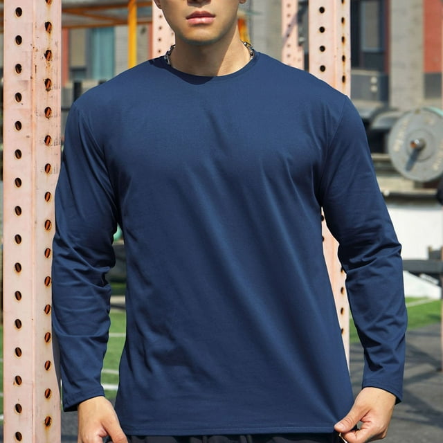 pstuiky hombres de manga larga, Sudadera deportiva de manga larga con cuello redondo para hombre, color liso, para correr, fitness, primavera y otoño Tops de talla grande para hombre xl