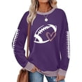 thumbnail image 2 of Holzkary Game Day Sweatshirts for Women Football Sweatshirts Funny Football Graphic Crewneck Long Sleeve Pullover Tops Sunday Football Shirts Tops Sweatshirts Fall Outfits Purple L, 2 of 4