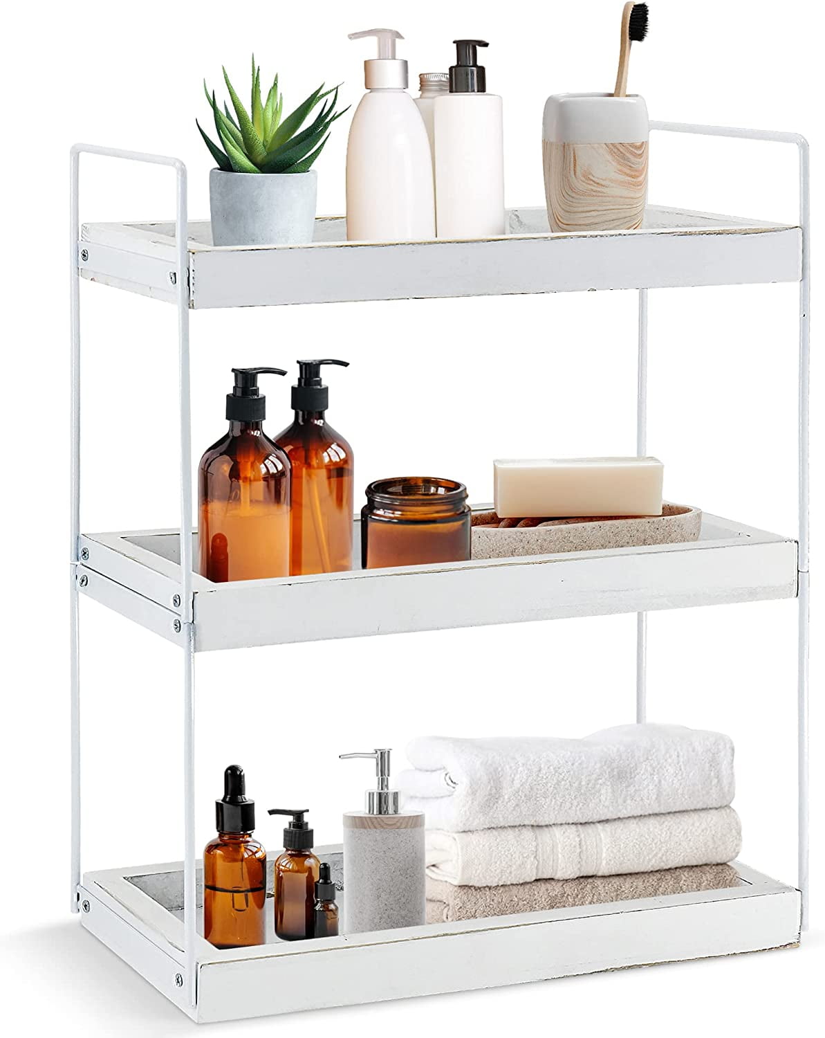 NIUBEE Bathroom Countertop Organizer Shelf, 3 Tier Acrylic Tray Vanity Counter Skincare Organizer, Kitchen Under Sink Standing Rack, Home Storage for