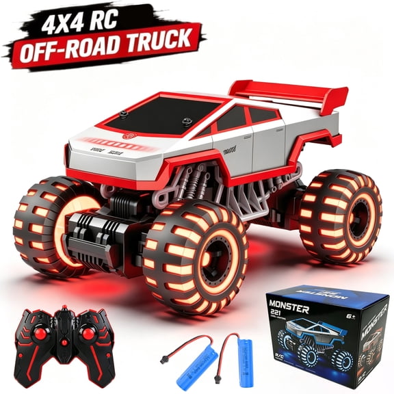 HNH 1/16 Remote Control Car for Kids Gift, All Terrain RC Cars with 7 LED Light and 2 Rechargeable Batteries, RC Monster Truck Toys