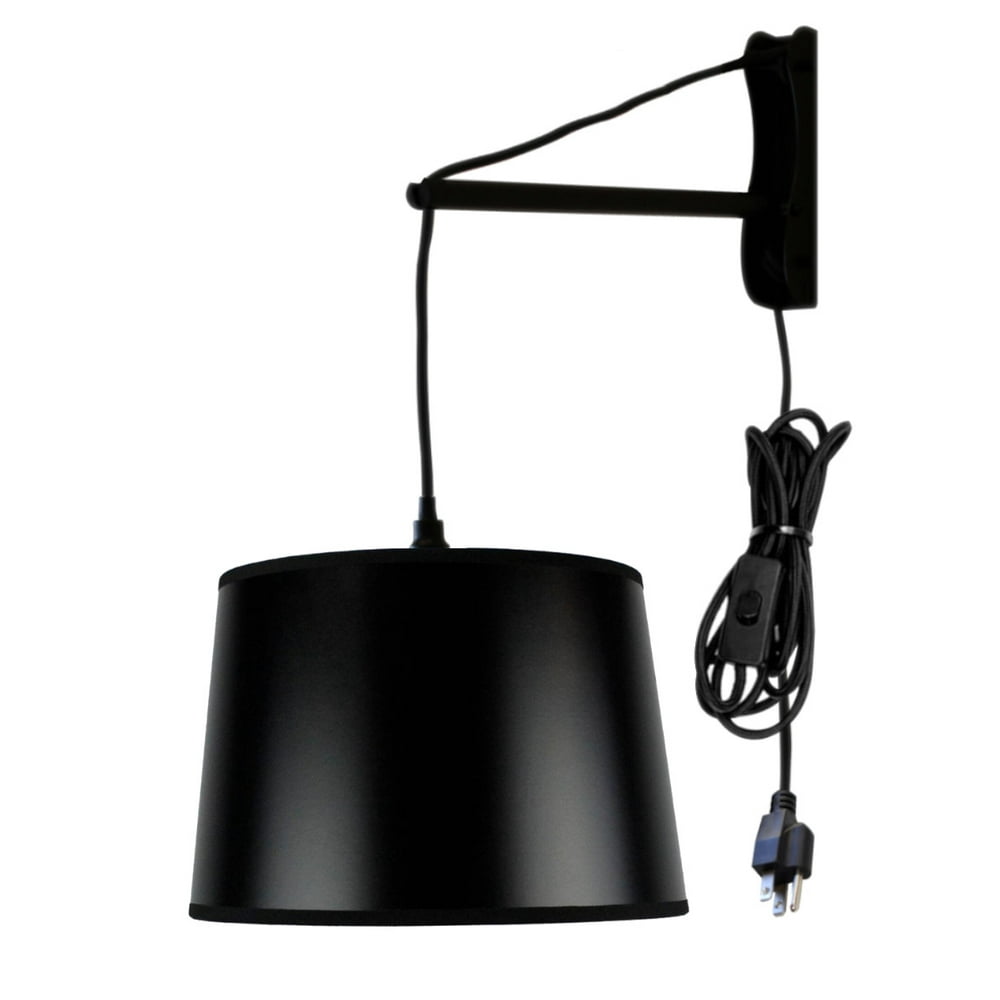MAST PlugIn Wall Mount Pendant, 1 Light Black Cord/Arm, Shallow Drum